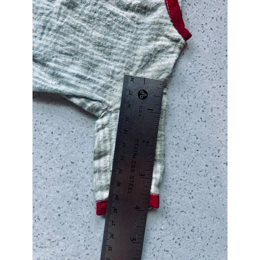1950s Flannel Doll Pajamas Striped With Red Accents 2-Piece Set Button-Up Shirt